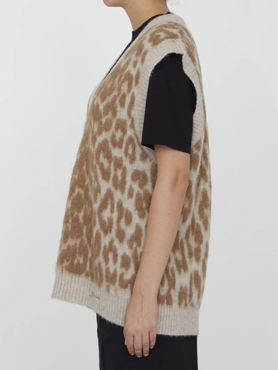 Shop Ganni Leopard Jacquard Vest In Multicolor