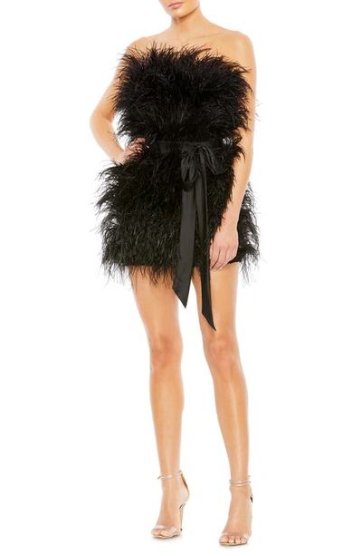 Shop Mac Duggal Feather Strapless Minidress In Black