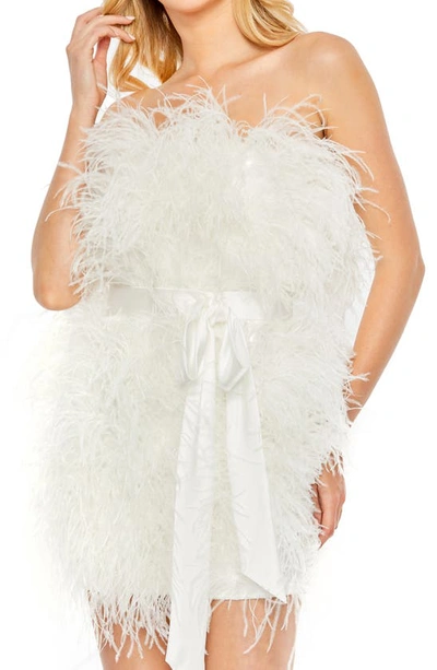 Shop Mac Duggal Feather Strapless Minidress In White
