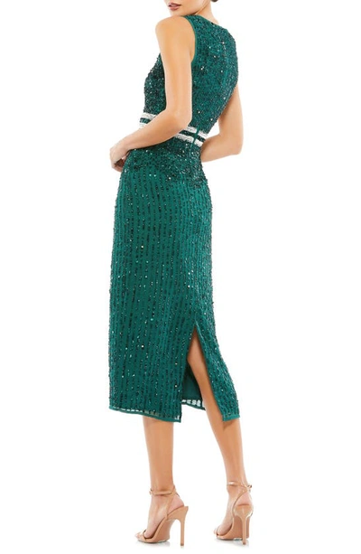 Shop Mac Duggal Sequin Sleeveless Sheath Midi Cocktail Dress In Deep Emerald
