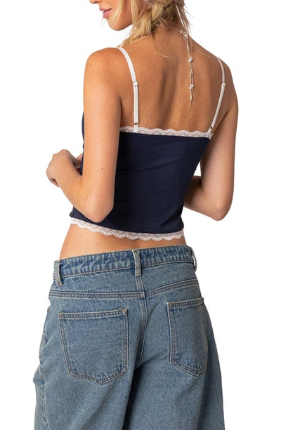 Edikted Women's Alara Lace Trim Tank Top In Navy