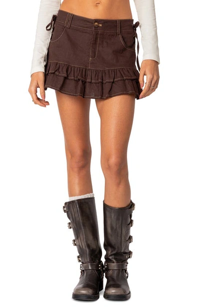 Shop Edikted Dev Ruffle Miniskirt In Brown