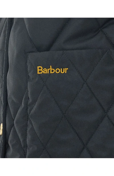 Shop Barbour Marsett Quilted Longline Jacket In Black/ Black/ Sage Tartan