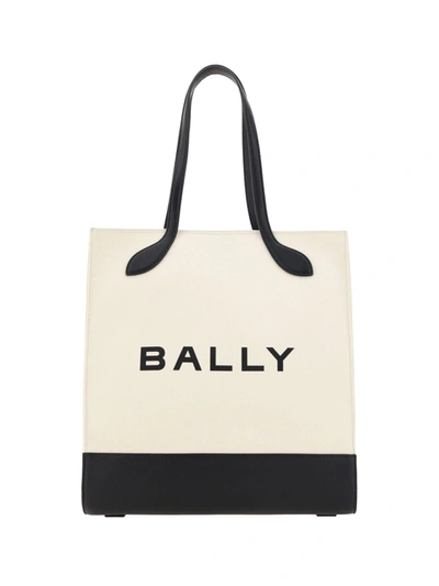 Shop Bally White And Black Leather Tote Shoulder Bag