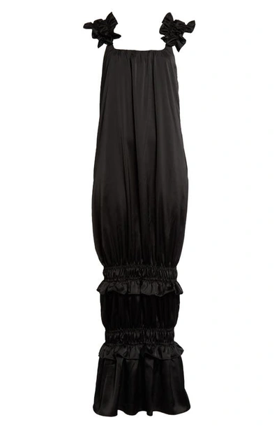 Shop Oríré Orire Favori Ruffle Trim Satin Maxi Dress In Black