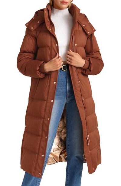 Shop Avec Les Filles Water Resistant Hooded Maxi Puffer Jacket In Whiskey