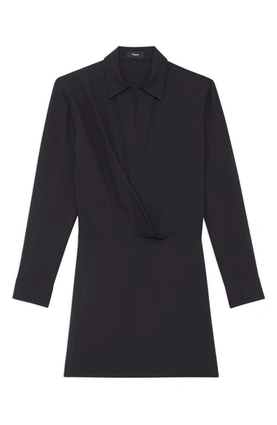 Shop Theory Rosi Long Sleeve Faux Wrap Mini Shirtdress In Black