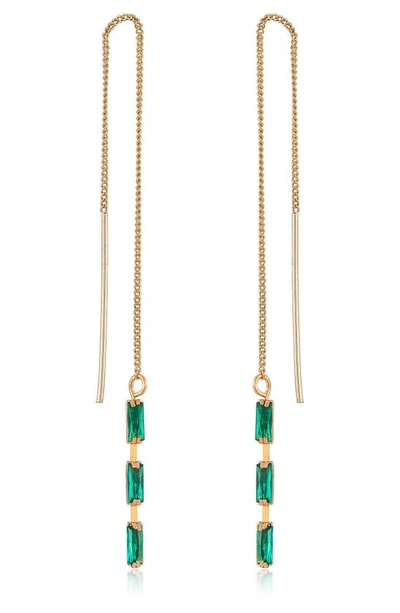 Shop Ettika Cubic Zirconia Baguette Threader Earrings In Green