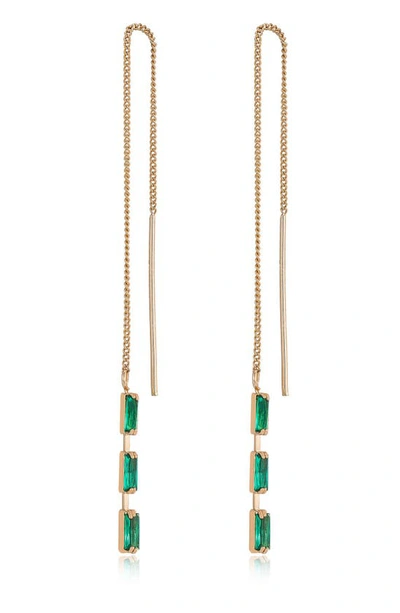 Ettika Cubic Zirconia Baguette Threader Earrings In Green