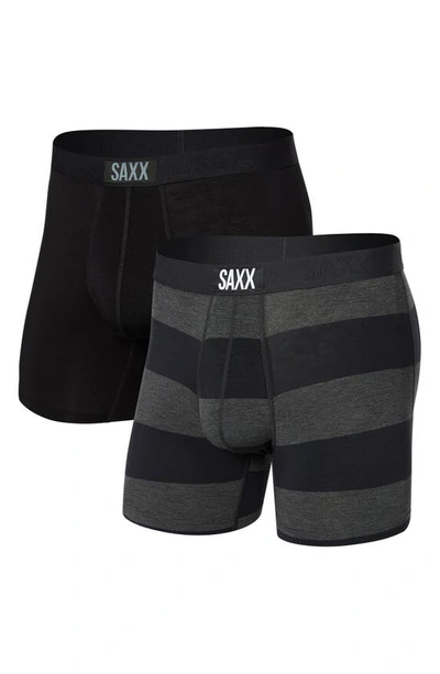 Shop Saxx 2-pack Vibe Super Soft Slim Fit Boxer Briefs In Graphite Ombre Rugby/ Black