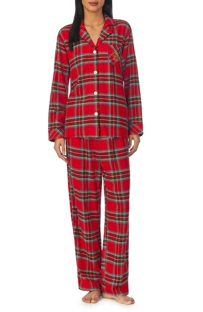 Shop Lauren Ralph Lauren Plaid Cotton Blend Pajamas In Red Plaid