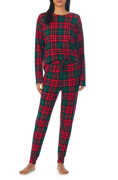 Shop Lauren Ralph Lauren Plaid Cotton Blend Jogger Pajamas In Red Plaid