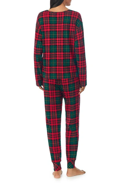 Shop Lauren Ralph Lauren Plaid Cotton Blend Jogger Pajamas In Red Plaid