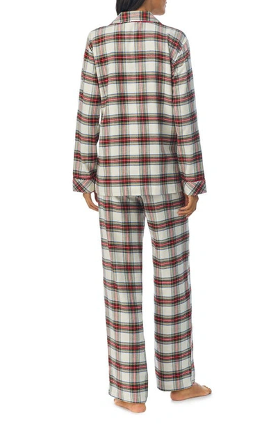 Shop Lauren Ralph Lauren Plaid Cotton Blend Pajamas In Cream Plaid