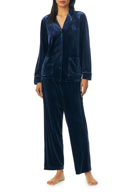 Shop Lauren Ralph Lauren Velvet Pajamas In Mid Blue