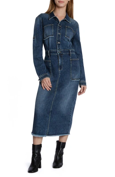 Shop Wash Lab Denim Nora Long Sleeve Denim Maxi Shirtdress In Reborn Blue