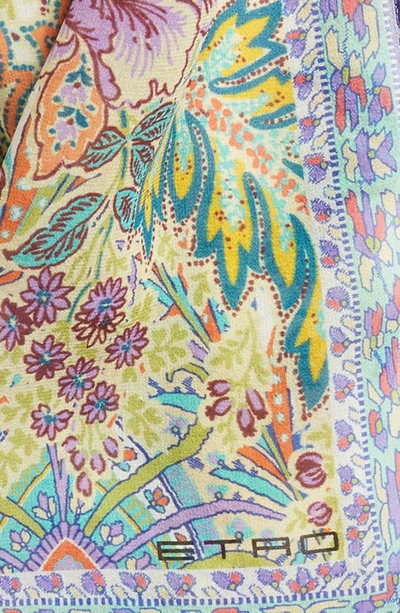 Shop Etro Floral Print Silk Fringe Scarf In Print On White Base