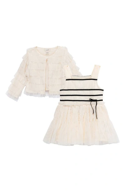 Shop Peek Essentials Stripe Smocked Tulle Dress & Jacket In Cream