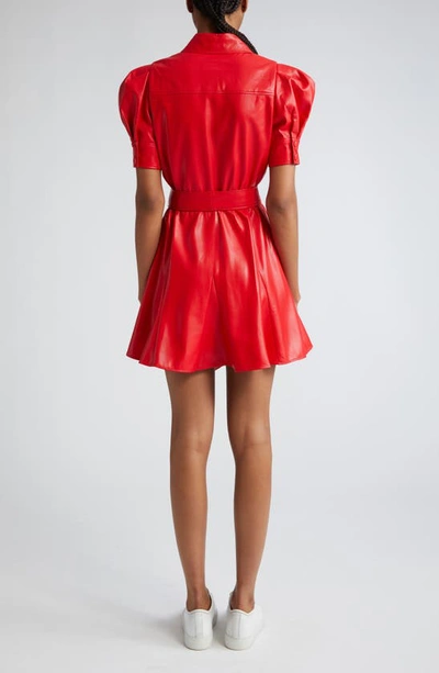 Shop Alice And Olivia Alice + Olivia Lurlene Puff Sleeve Faux Leather Minidress In Bright Ruby