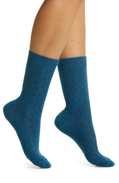 Shop Oroblu Gwen Cable Knit Wool Blend Crew Socks In Cobalto