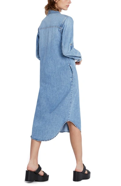 Shop Wash Lab Denim Denim Long Sleeve Maxi Shirtdress In Market Blue