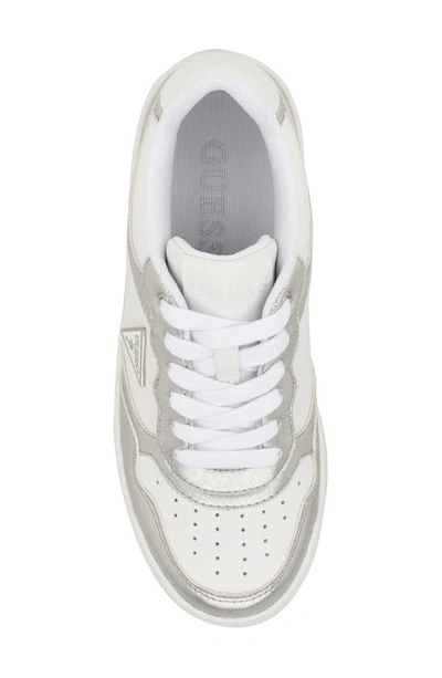 Guess Women's Miram Casual Lace Up Sneakers With Triangle Hardware In White/ Silver