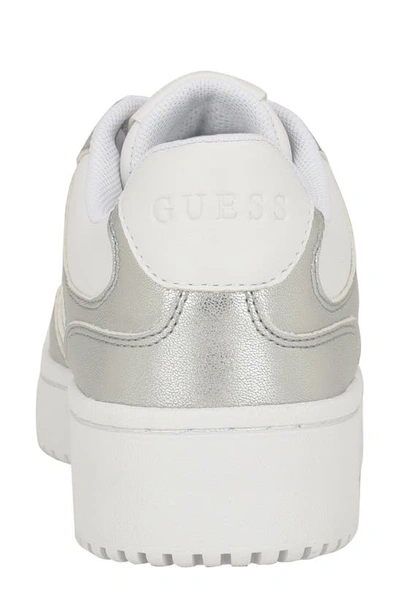 Guess Women's Miram Casual Lace Up Sneakers With Triangle Hardware In White/ Silver