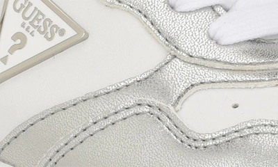 Guess Women's Miram Casual Lace Up Sneakers With Triangle Hardware In White/ Silver