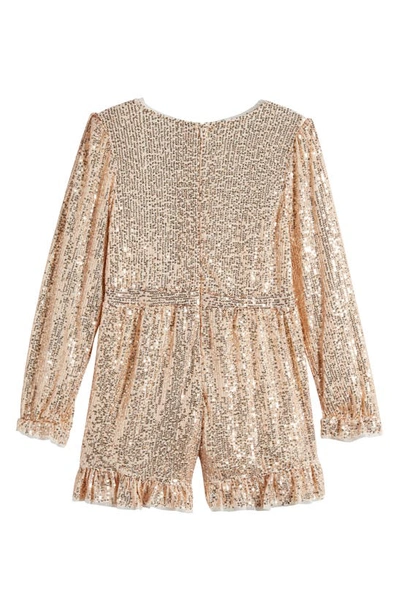 Shop Bcbg Kids' Long Sleeve Sequin Romper In Champagne