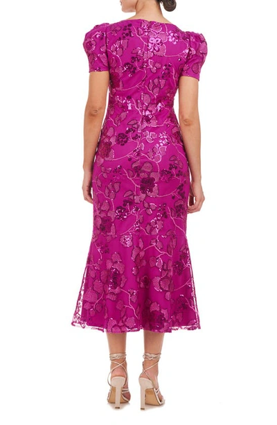 Shop Js Collections Ayla Sequin Floral Midi Cocktail Dress In Fuchsia