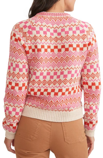 Shop Marine Layer Corralito Crewneck Sweater In Oatmeal/ Pink/ Red