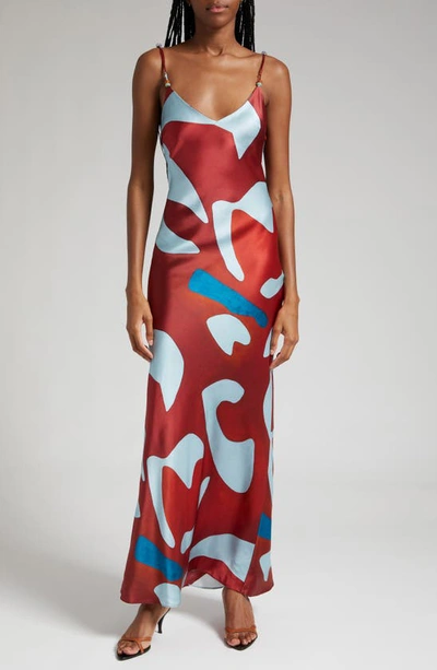 Shop Sir Frankie Abstract Print Silk Satin Slipdress In Ruby Reflection