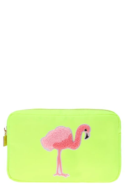 Shop Bloc Bags Medium Flamingo Cosmetic Bag In Neon Yellow