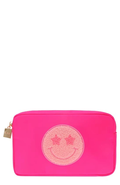 Shop Bloc Bags Medium Smiley Cosmetics Bag In Hot Pink