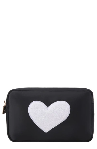 Shop Bloc Bags Medium Heart Cosmetic Bag In Black/ White