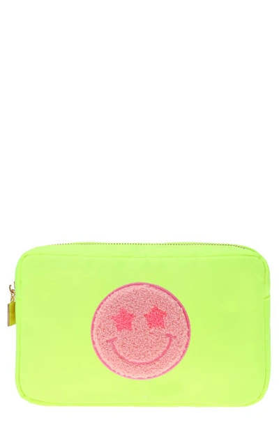 Shop Bloc Bags Medium Smiley Cosmetics Bag In Neon Yellow