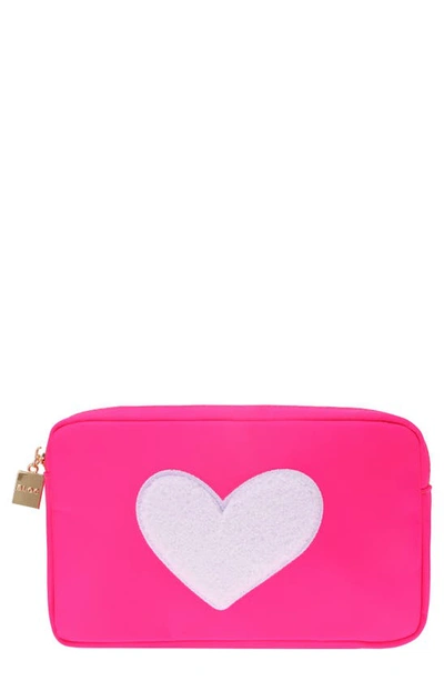 Shop Bloc Bags Medium Heart Cosmetic Bag In Hot Pink