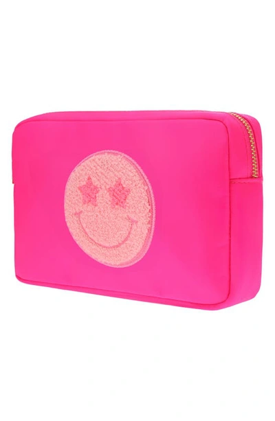 Shop Bloc Bags Medium Smiley Cosmetics Bag In Hot Pink