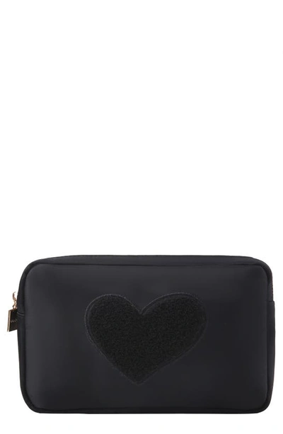 Shop Bloc Bags Medium Heart Cosmetic Bag In Black/ Black