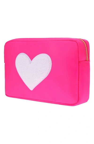 Shop Bloc Bags Medium Heart Cosmetic Bag In Hot Pink