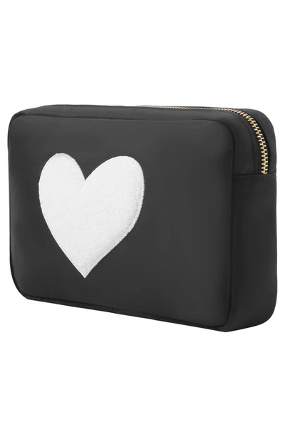 Shop Bloc Bags Medium Heart Cosmetic Bag In Black/ White