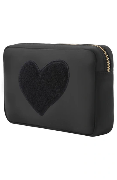 Shop Bloc Bags Medium Heart Cosmetic Bag In Black/ Black