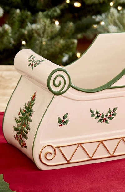 Spode Christmas Tree Figural Sleigh Centerpiece In Green