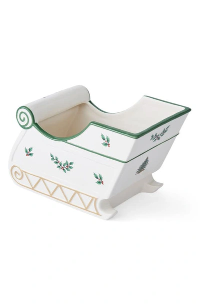 Spode Christmas Tree Figural Sleigh Centerpiece In Green