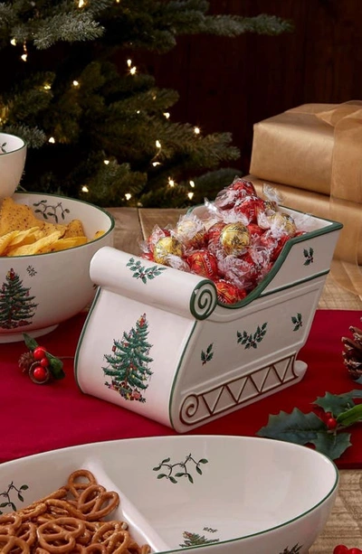 Spode Christmas Tree Figural Sleigh Centerpiece In Green