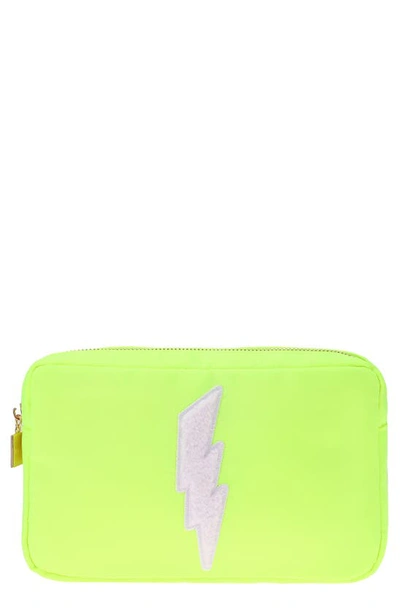 Shop Bloc Bags Medium Lightning Bolt Cosmetics Bag In Neon Yellow