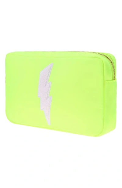 Shop Bloc Bags Medium Lightning Bolt Cosmetics Bag In Neon Yellow