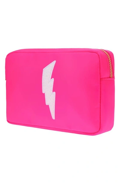 Shop Bloc Bags Medium Lightning Bolt Cosmetics Bag In Hot Pink