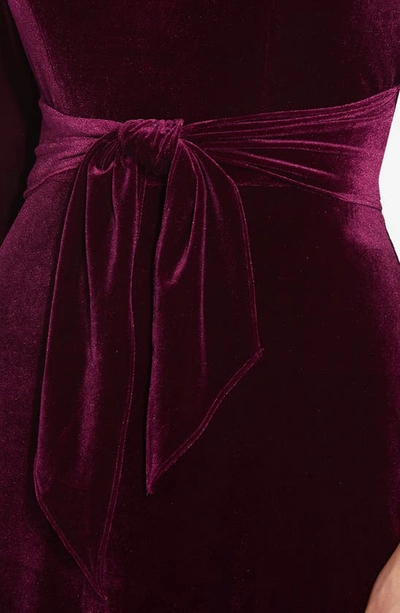 Shop Adrianna Papell Velvet Tie Front Sheath Dress In Burgundy