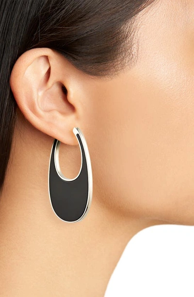 Shop Coperni Swipe Large Lacquered Enamel Earrings In Black